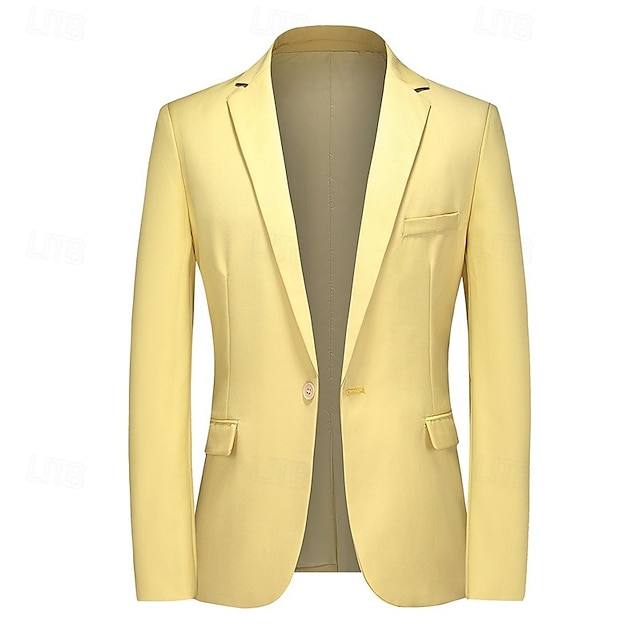  Herre Sport Coat Blazer Avslappet Bryllupsfest Mote Fritid Vår Høst Polyester عادي Lomme Bekvem Enkeltkneppet Blazer Gul Himmelblå
