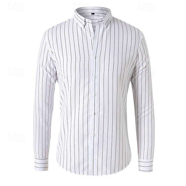  Herren Hemd Sommerhemd Lässiges Hemd Knopfhemd Schwarz Weiß Rote Marineblau Blau Langarm Streifen Kargen Urlaub Hawaiianisch Button-Down Bekleidung Polyester Modisch Brautkleider schlicht Komfortabel