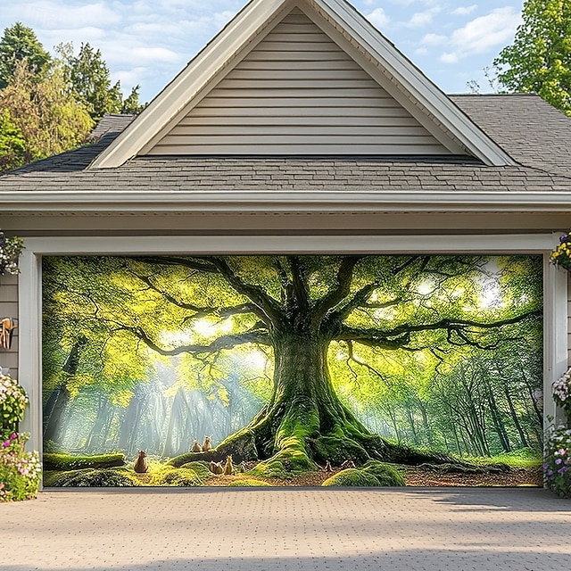 Bannière De Noël Pour Porte De Garage - 400 X 180 Cm - Motifs Festifs, Corde Incluse - Décoration Intérieure/extérieure