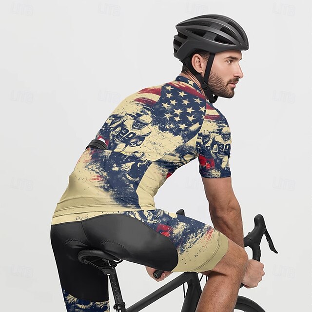  Homme Maillot Velo Cyclisme Manche Courte Cyclisme Tee-shirt Maillot avec 3 poches arrière VTT Vélo tout terrain Respirable Séchage rapide Conception anatomique Mèche Rouge Kaki Drapeau National Des