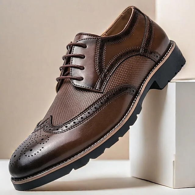  pánské hnědé brogue boty s robustní podrážkou, klasický šněrovací design, ležérní styl pro outdoorové i každodenní nošení