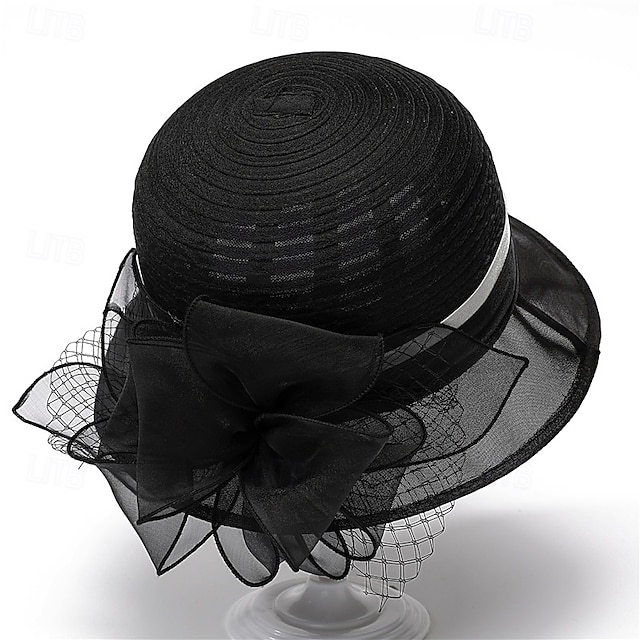  Headwear Organza Bucket Hat Wedding Birthday Casual Evening Party Cocktail Elegant Cute With Floral Headpiece Headwear