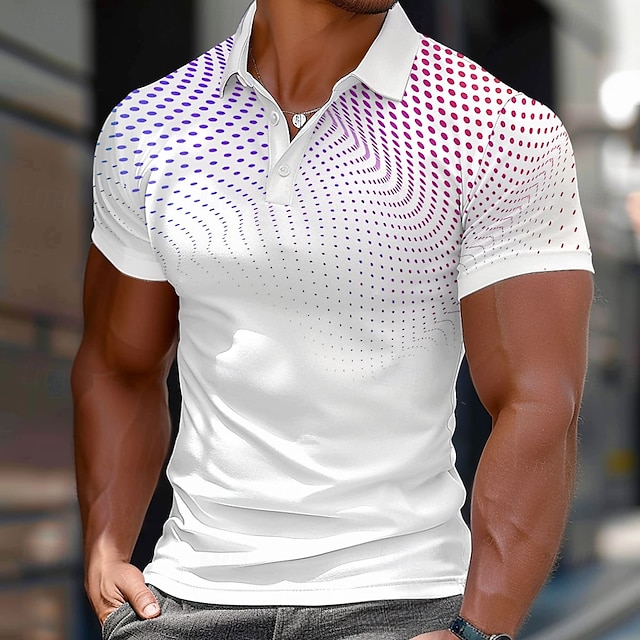  Homme Points Ronds Géométrique Polo Manche Courte Polos Chemises à Col Occasionnel École Extérieur Tenue quotidienne Vêtements de maison Impression 3D Été Violet Gris