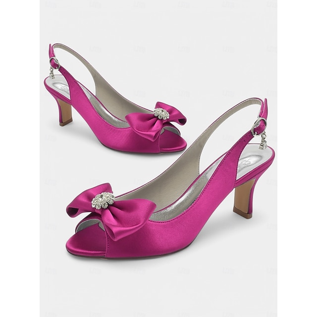  stilig sateng med åpen tå slingback kattungehæl for kvinner med sløyfedetalj – rhinestone-utsmykning, ideell for bryllup og kveldsbegivenheter