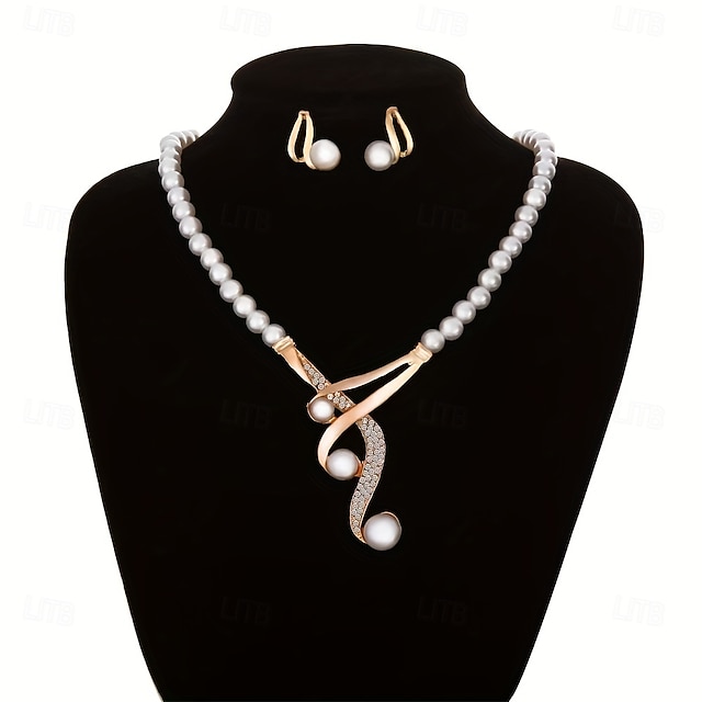  Bridal Jewelry Sets One-piece Suit Alloy Earrings Necklace Women's Stylish Luxury Cute Fancy Precious Geometric Jewelry Set For Party Evening Wear