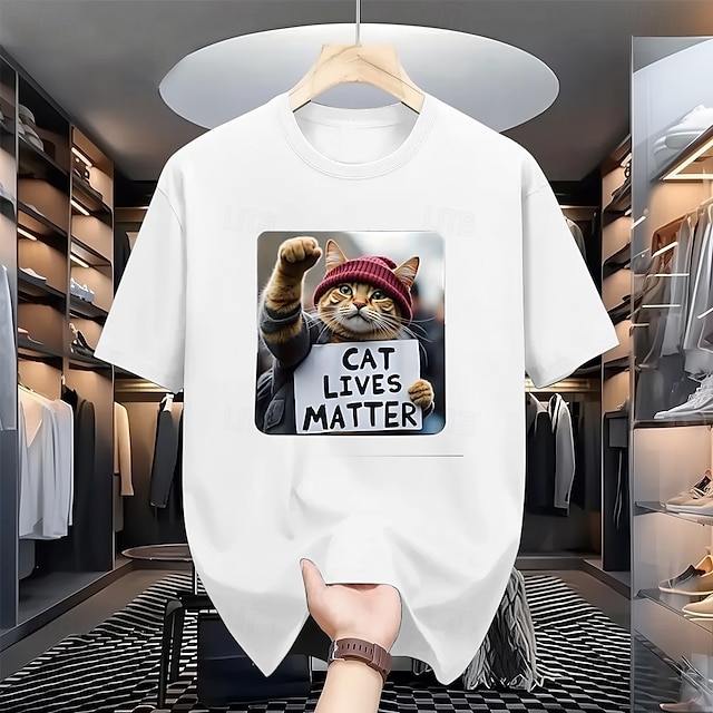  Herren Katze Lustig T Shirt 100% Baumwolle Kurzarm Grafik Hemd Schwarz Weiß Bequemes T-Shirt Urlaub Straße Modedesigner-Kleidung