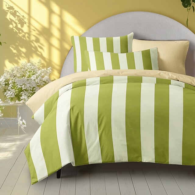  Juego de edredón con estampado de rayas verdes, juego de edredón de 2 o 3 piezas, juego de cama de algodón de lujo, decoración del hogar, ropa de cama, regalo, tamaño king, queen, queen, tamaño
