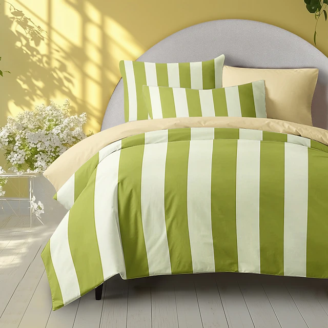 Green Stripe Pattern Duvet Cover Set Comforter Set 2/3PCS Luxury Cotton Bedding Set Home Decor Bedding Gift King Queen Full Size Queen King Size 11