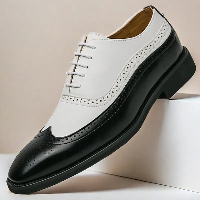  Men's Classic Wingtip Brogue Oxford Shoes – Two-Tone Formal Dress Shoes with Perforated Detailing for Business and Wedding Attire