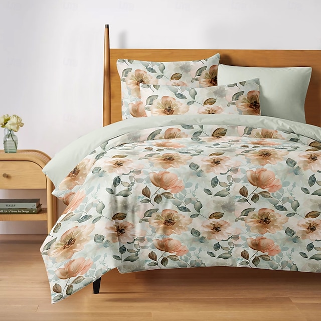  Husă de duvet pentru pat de dimensiune normală set de așternuturi cu flori husă de pătură moale ușoară cu 2 fețe de pernă pentru vară primăvară