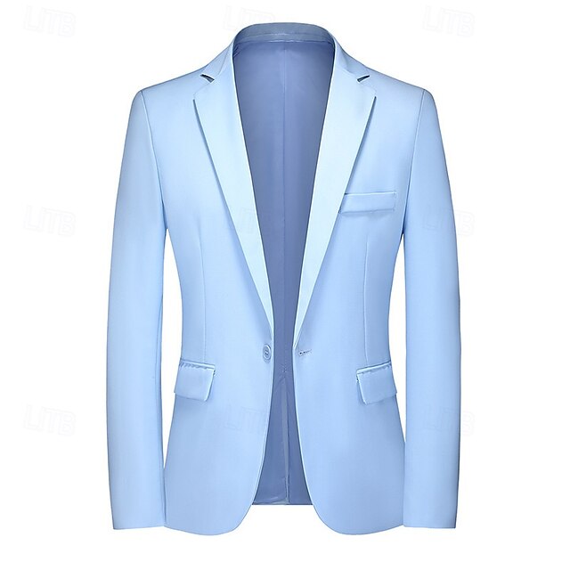  Herre Blazer Virksomhet Cocktailfest Bryllupsfest Mote Fritid Vår Høst Lin عادي Knapper Lomme Bekvem Enkeltkneppet Blazer Svart Gul Navyblå Himmelblå