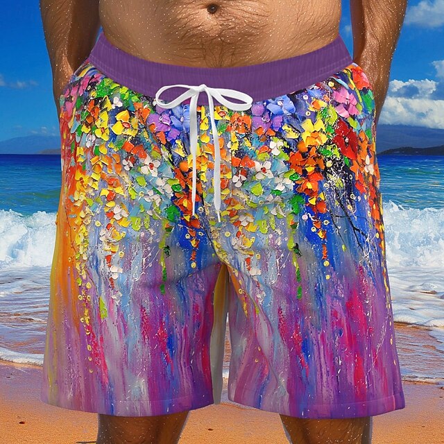 Men's Colorful Oil painting flowers Swim Shorts Board Shorts Swimming Trunks Mid Waist Hawaiian Casual Vacation Holiday Beach Wear Side Pockets Mesh Lining Elastic Drawstring Waist Designer Clothing4