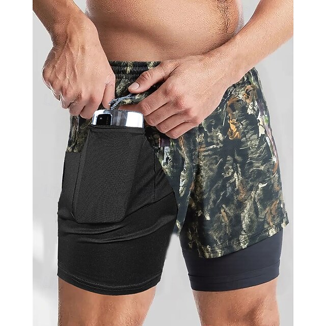  Homens Bermuda de Surf Shorts de Natação Calção Justo de Natação Côr Camuflagem Secagem Rápida Respirável Com Cordão Cintura elástica 2 em 1 Férias Praia Havaiana Casual Verde