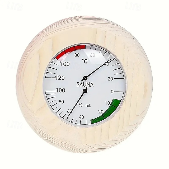  houten enkel gat temperatuur en vochtigheidsmeter ronde rode en groene wandthermometer sauna kamer binnen babykamer mechanische tafel