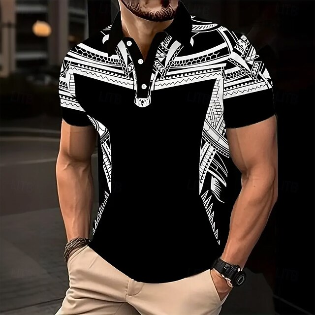 Men's Graphic Polo Short Sleeve Polo Shirts Collared Shirts Casual Outdoor Daily Wear Home Wear 3D Print Summer Spring Fall Black4