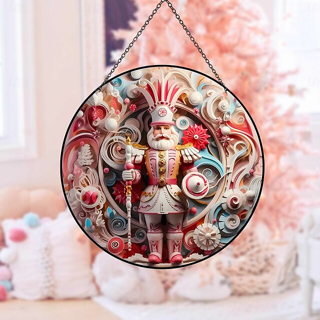  vaaleanpunainen pyöreä ikkunariippuva koriste, hauska kuningas, kuningatar, sotilasquilling-design, värikäs painettu akryylikoristemerkki parvekkeen, ikkunan ja puutarhan sisustukseen