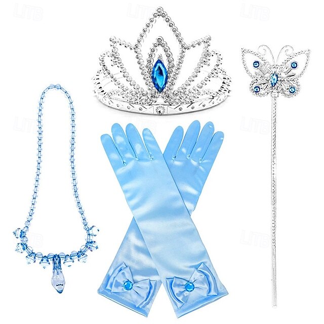 Kids Girls' Gloves Hair Accessories Necklace Tiara Princess Sweet Party Birthday Solid Color Blue Light Blue4