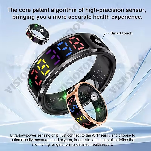  Bague connectée R12 pour hommes et femmes, écran LED, cadeau, moniteur de fréquence cardiaque et d'oxygène dans le sang, modes multisports