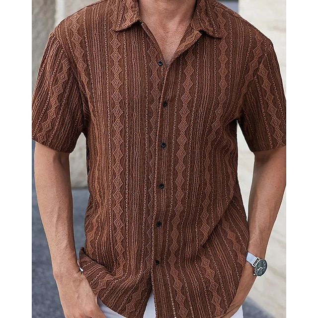  Men's Shirt Summer Shirt Casual Shirt Beach Shirt Button Up Shirt Black White Brown Short Sleeve Plain Shirt Collar Vacation Hawaiian Clothing Apparel Polyester Fashion Casual Comfortable