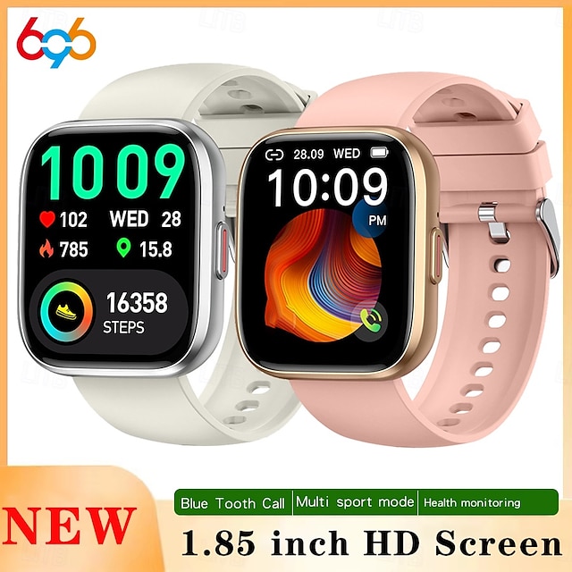  696 P114 Smart Watch 1.85 inch Smart Band Fitness Bracelet Bluetooth Pedometer Call Reminder Sleep Tracker Compatible with Android iOS Women Men Hands-Free Calls Message Reminder IP 67 40mm Watch Case