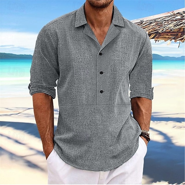  Per uomo Camicia Camicia di lino Camicia casual Camicia in cotone e lino Camicia con Bottoni Semplice Vacanza Streetwear Nero Blu Verde Albicocca Manica Lunga Bavero Primavera Abbigliamento Bottonato