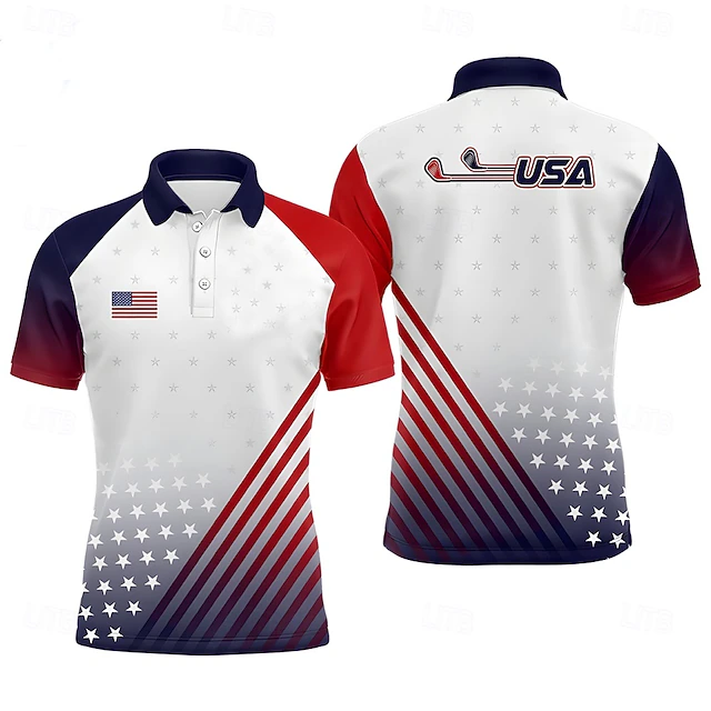 American Independence Day Men's American US Flag Golf Sports Polo Shirts Short Sleeve Polo Shirts Collared Shirts Business Casual Outdoor Athleisure Daily Wear Buttons 3D Print Summer Spring Fall4