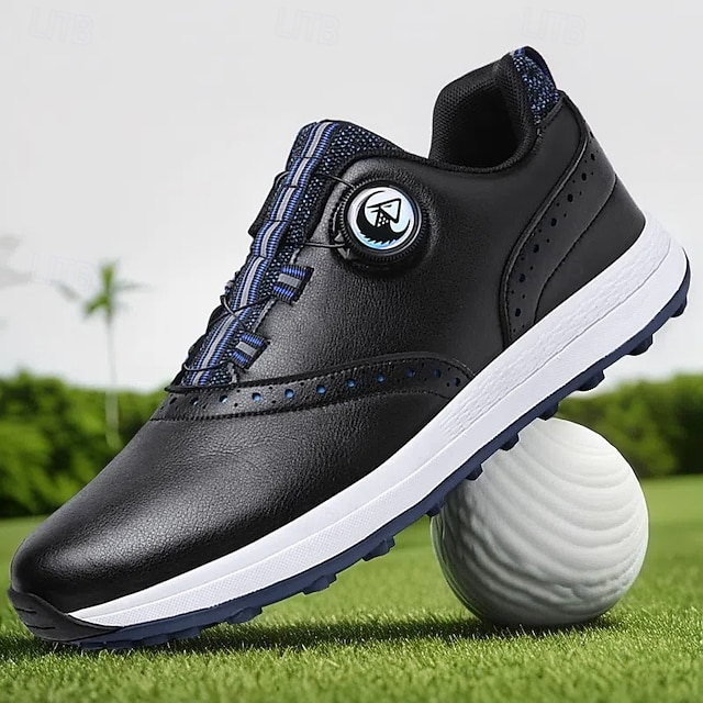  moderne hvide golfsko til mænd med blå detaljer, snøredesign, åndbar overdel, perfekt til professionelle golfspillere