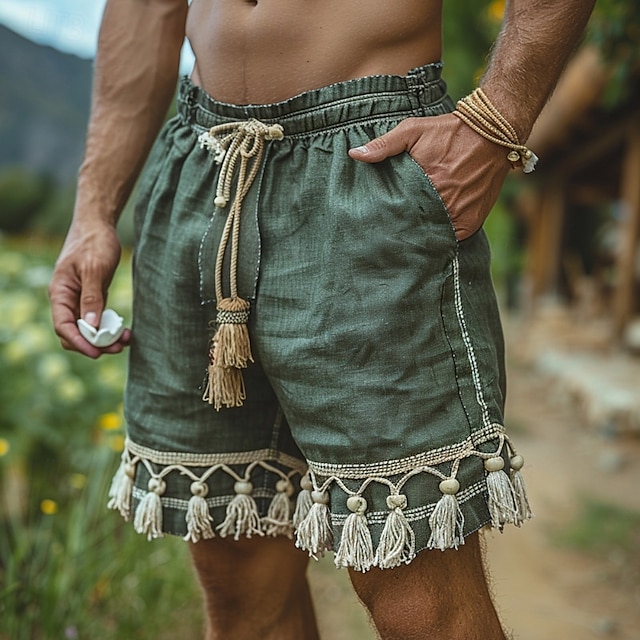  Men's Shorts Summer Shorts Beach Shorts Pocket Drawstring Elastic Waist Plain Comfort Breathable Short Going out Beach Weekend Antique Green