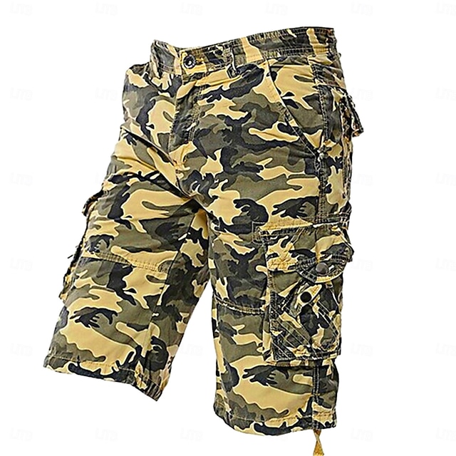  Herren Cargo-Shorts Shorts mit Camouflage-Muster Shorts Sommershorts Bein Kordelzug Mehrere Taschen Klappentasche Tarnung Komfort tragbar Knielang Outdoor Sport Täglich Mode Lässig Armeegrün Rote