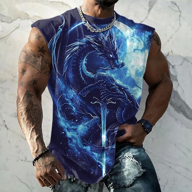  Voor heren Draak T-shirt Korte mouw T-shirt 3D-afdrukken Strakke ronde hals Overhemd Modieus Straat Buitensporten Casual blauw Zomer Lente Kleding S M L XL XXL XXXL