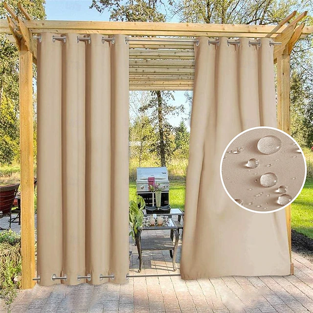 Waterproof Outdoor Curtain Privacy, Double Grommet(Top and Bottom) Sliding Patio Curtain Farmhouse Drapes, Pergola Curtains Grommet For Gazebo, Balcony, Porch, Party, Hotel, 1 Panel 35