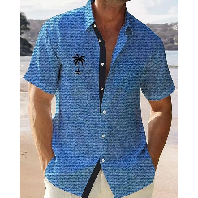 Men's Shirt Minimalist Aloha Shirt Summer Shirt Casual Shirt Beach Shirt Button Up Shirt White Blue Short Sleeve Graphic Shirt Collar Vacation Hawaiian Clothing Apparel Polyester Fashion Casual4