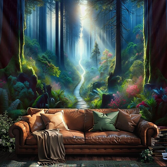  Landschaft Wald Schmetterlinge Hängetapisserie Wandkunst Große Wandteppich Wandmalerei Dekor Fotohintergrund Decke Vorhang Wohn Schlafraum Wohnzimmerdekoration