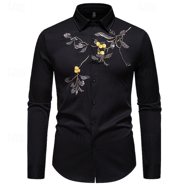  Per uomo Camicia Camicia estiva Maglietta informale Camicia da spiaggia Camicia con bottoni Nero Bianco Manica lunga Floreale Bavero Da mare Hawaiano Con ricami Abbigliamento Poliestere Di tendenza