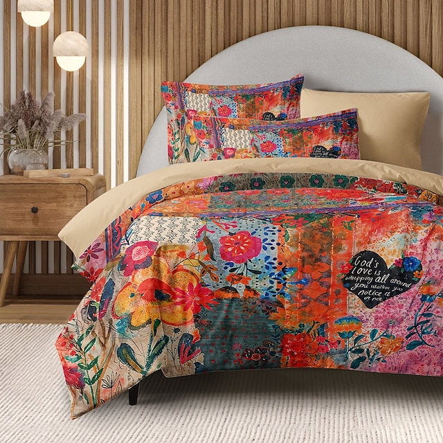  Set di copripiumino etnico 100% cotone biancheria da letto morbida e traspirante con fiori copripiumino leggero e resistente comodo per tutte le stagioni facile da mantenere