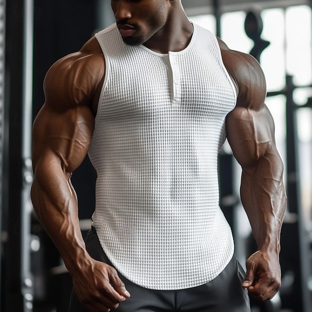  Bărbați Maiou cu vafe Cămașă Henley Vest Top Sub Cămașă Fără manșon Henley Vară Simplu Modă Designer Muşchi Nasturi În aer liber Ieșire Sală de Fitness Negru Alb Albastru Deschis Top tricou pentru