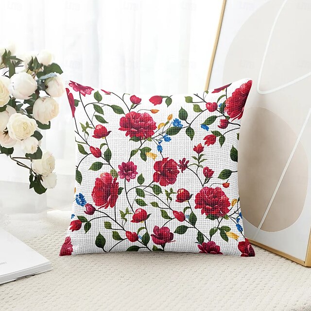  Capa Decorativa de Almofadas com Flores Bonitas 1PC Capa de Cushion Quadrada Suave para Sofá Capa de Travesseiro para Quarto Sala de Estar