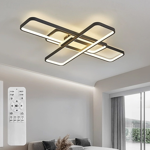  モダンな天井ライト 23.6 インチ 96 ワット 35.8 インチ 124 ワット LED 無限調光 リモコン付き 4 リング ブラック 埋め込み式天井照明器具 低天井の寝室、リビングルーム、ダイニングルームに最適