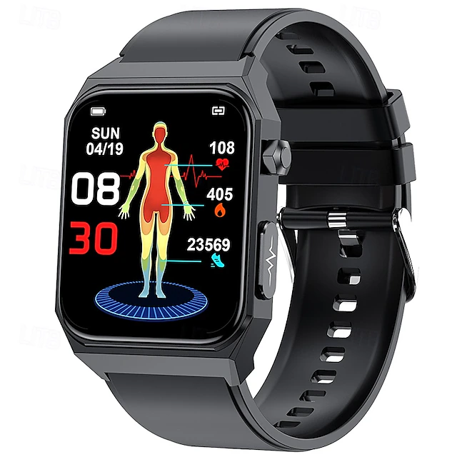 E500 Smart Watch 1.92 inch Smartwatch Fitness Running Watch Bluetooth ECG+PPG Temperature Monitoring Pedometer Compatible with Android iOS Women Men Long Standby Waterproof IP67 9