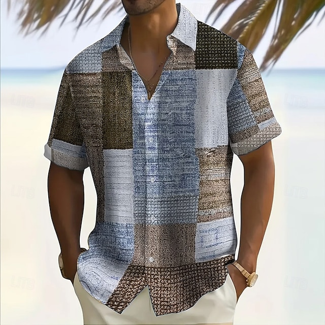  Męskie Geometryczny Kolorowy blok Niejednolita całość Koszula Zapinana na guziki koszula Krótki rękaw Moda na co dzień Urlop Święto Streetwear Lato Wieczorne Druk 3D koszule z kołnierzykiem Jedna
