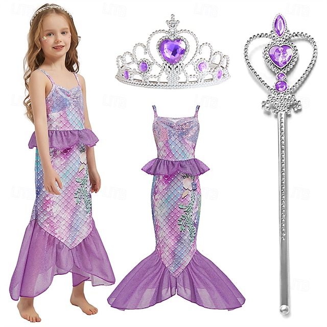 Costume Sirenetta Ariel Per Bambine - Con Parrucca E Accessori Per Festa, Carnevale E Halloween - Foto 8