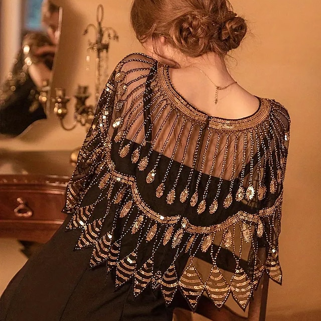  Retró Ordító 20-as évek 1920-as évek sál Wrap Kendők A nagy Gatsby Flapper lány Flitter Rojt Női Farsang Esküvő Estély Álarcos mulatság Felnőttek Kendő