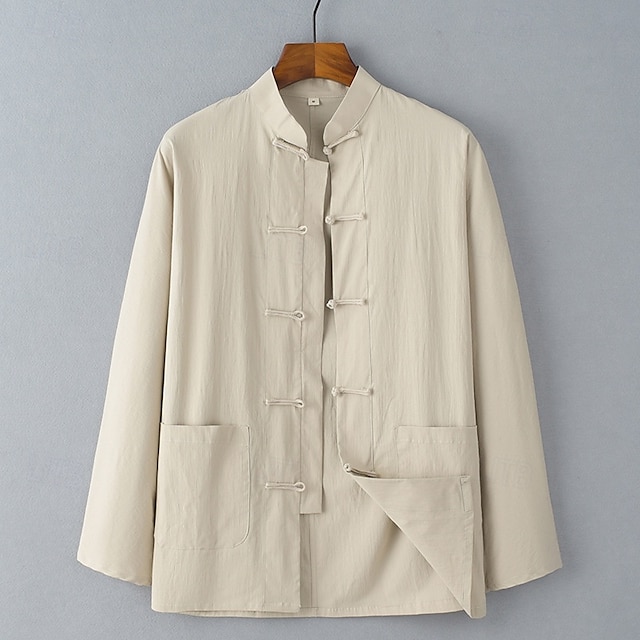  Per uomo Camicia camicia di lino Maglietta informale Camicia con bottoni Camicia di cotone Liscio Da mare Per eventi Nero Bianco Blu marino Cachi Manica lunga A fascia Estate Primavera Abbigliamento