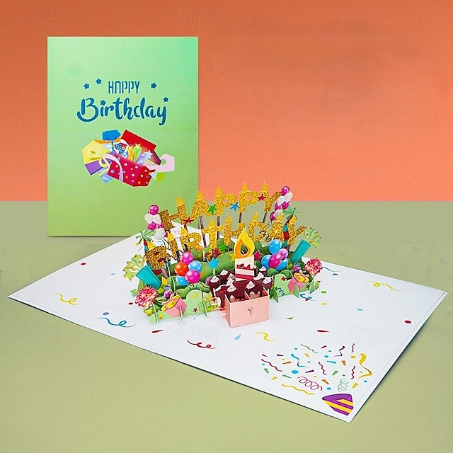  Carte de vœux 3D pour fête d'anniversaire, carte de vœux dépliable en papier sculpté fait main, joyeux anniversaire
