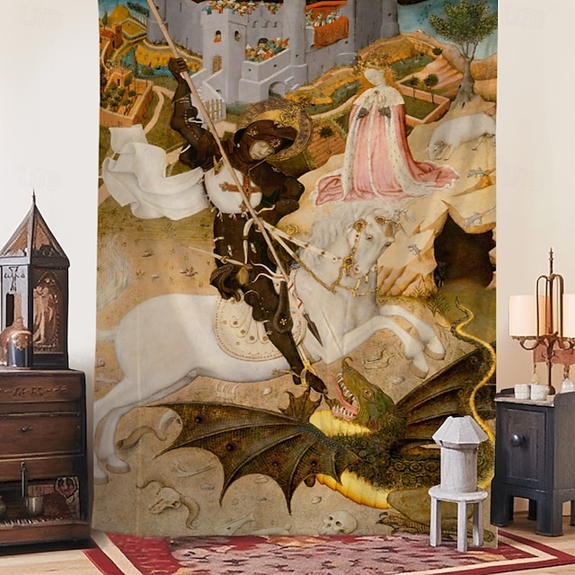  Arazzo medievale Arazzo del Medioevo Arte bizantina Grande arazzo Decorazione murale Fotonotizia Tenda Decorazione per casa Camera da letto Soggiorno San Giorgio e il drago