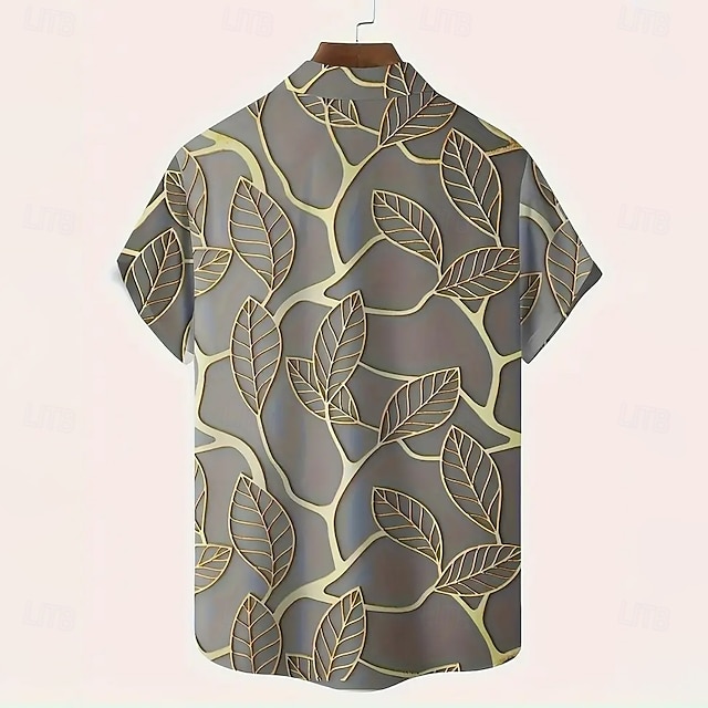 mens tropical leaf print button shirt summer cream navy... M main image 1