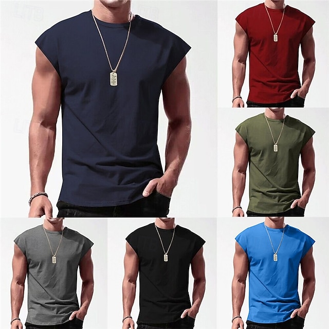  Herr Linne Undertröjor Ärmlös tröja Ärmlös Rund hals Sommar Slät Mode Designer Muskel Utomhus Utekväll Gym Svart Vit Rubinrött Topp t-shirt för män