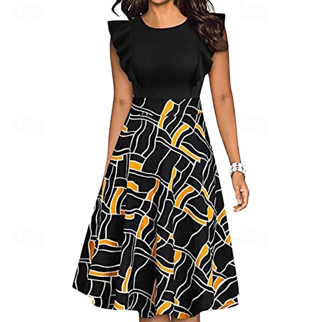  1950er Gerüscht Vintage inspiriert Midlänge Kleid Damen Alltagskleidung Date Party & Abend Erwachsene