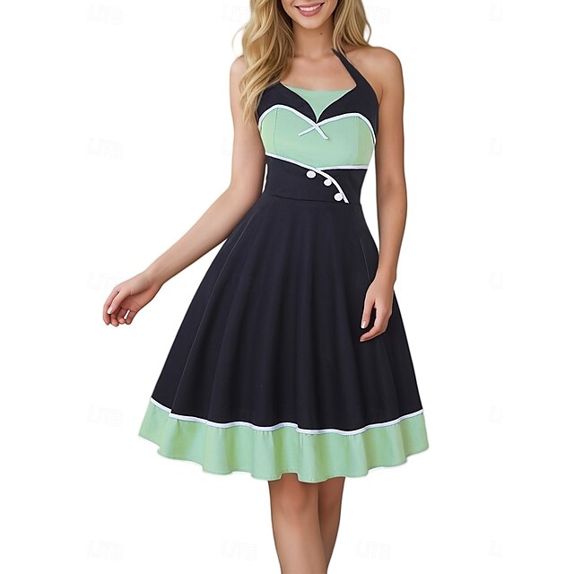  1950s Vintage Inspired Midi Dress A-Line Women's Adults' Spring & Summer