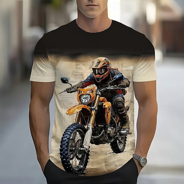  Hombre Moto Camiseta Manga Corta Camiseta Impresión 3D Cuello Barco Camisa Moda Retro Antiguo retro de la vendimia Calle Diario Negro Verano Primavera Ropa S M L XL XXL XXXL